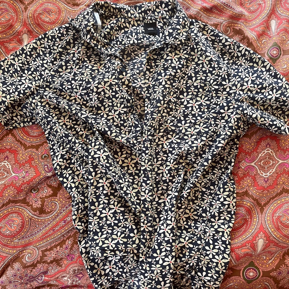 Vans Black and White Floral Button Down Shirt